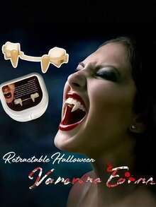 4/2/1pc Halloween Retractable Vampire Fangs Costume Prop, Halloween Vampire Zombie Teeth Cosplay Makeup Party Accessory Blood Red Fake Teeth - / - View 2