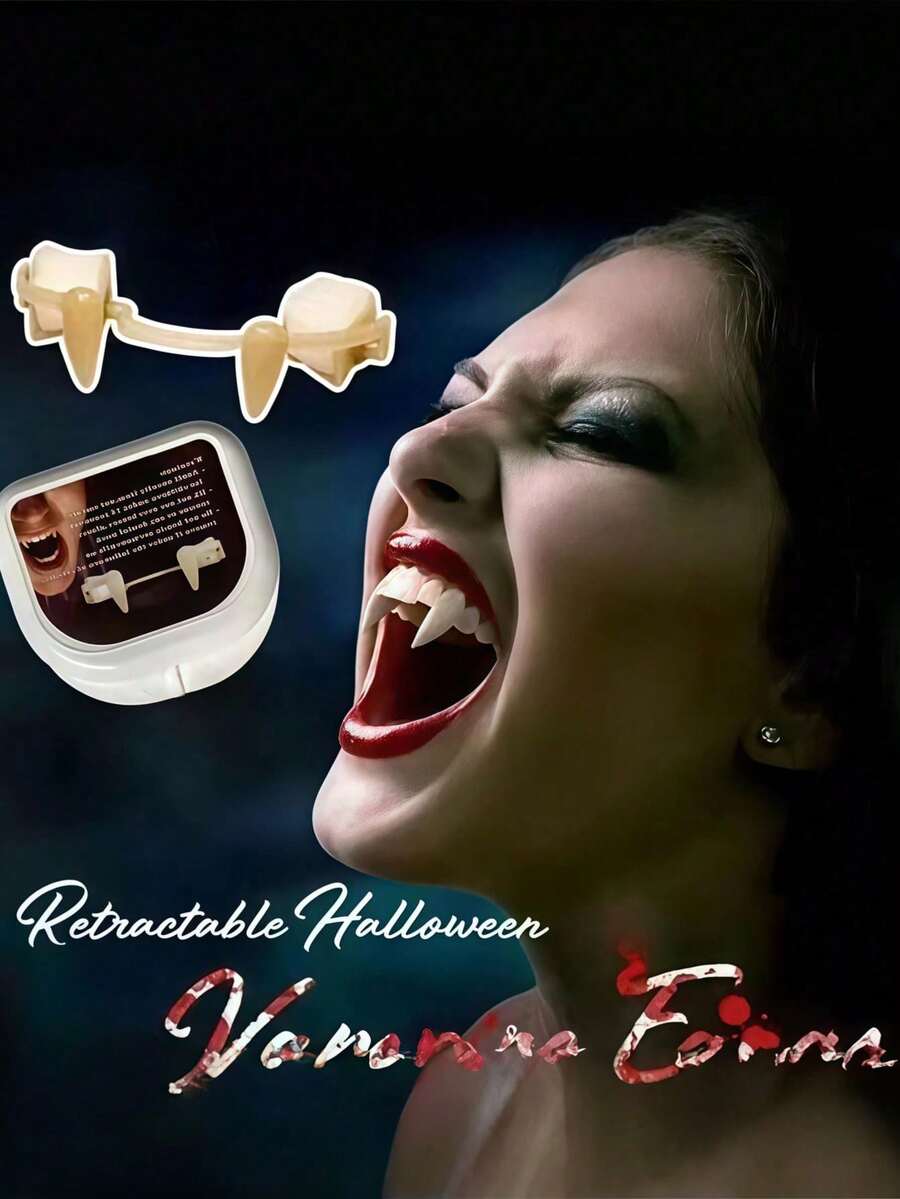 4/2/1pc Halloween Retractable Vampire Fangs Costume Prop, Halloween Vampire Zombie Teeth Cosplay Makeup Party Accessory Blood Red Fake Teeth