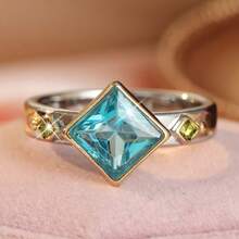 Gmzalx Women's Fashion Personalized Ring, Square Light Blue Minimalist Luxury Design, Suitable For Commuting, Banquet, Daily Wear - Two-color - View 6