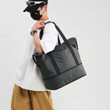 Large Capacity Tote Bag Commuter Women's Bag Top Grain Cowhide Leather Shoulder Crossbody Bag - Black - View 4