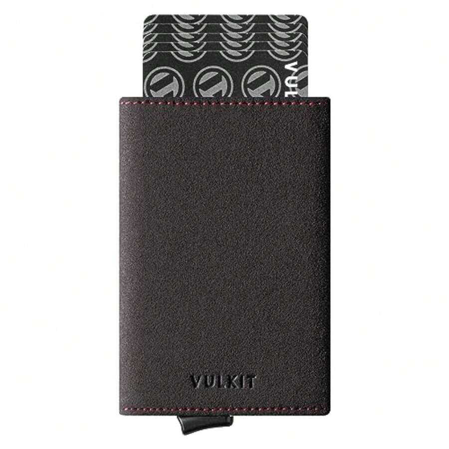 Tarjetero de cuero auténtico plegable con compartimento para billetes, ventana de identificación y bolsillo para monedas, Small - Alcantara Gris Oscuro - Ver 1
