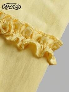 Women's Summer Casual Yellow High Waist Ruffled Midi Skirt, Button Detail Tiered Flowy Skirt - Yellow - View 5