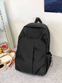 Men's Functional Backpack, Large Capacity Portable Backpack, High School And College Outdoor Leisure Travel Backpack - Black - View 6