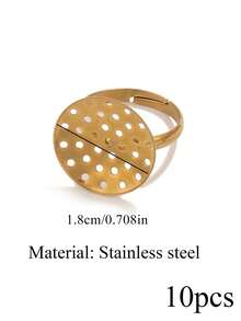 10 Pcs 18K Gold-Plated Stainless Steel Circular Hollow Mesh Adjustable Ring Blanks Inlaid With Gemstones DIY Jewelry Making Supplies For Women - Ring - View 12