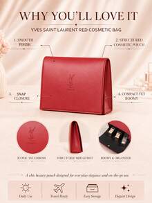 YSL حقيبة مكياج سان لوران حمراء 20*15 سم، قماش ناعم، إغلاق بكبس، مناسبة لتخزين إكسسوارات المكياج، الاستخدام اليومي ومطابقة الهدايا - الأحمر - مشاهدة 5