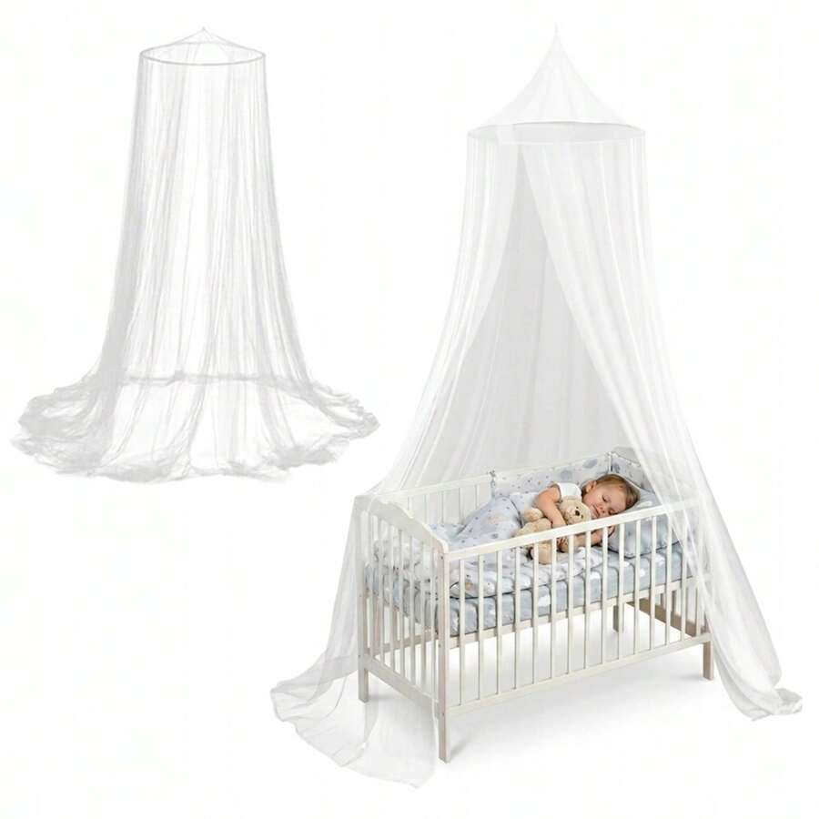 White Bed Canopy Mosquito Net For Double & Single Beds, Hanging Insect Protection Net, Fine Mesh Mosquito And Fly Screen, Polyester Bed Curtain With Ceiling Hook, Lightweight Washable Canopy For Bedroom, Nursery, Camping, Travel And Outdoor Use - White - View 1