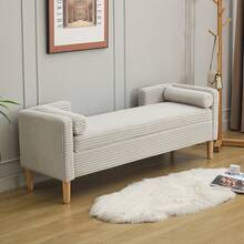 Velvet Storage Bench With Arms - Ideal For Living Room, Entryway And Bedroom - Ivory - 灰色 - 查看 3