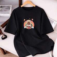 Camiseta Feminina 100% Algodão Estampa Capivara - Preto - Visão 2