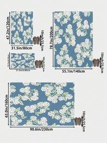 Alfombra de estilo floral azul oscuro y blanco para sala de estar, tamaño grande y suave. Adecuada para cocina, comedor, dormitorio, interior/exterior, oficina, pasillo, felpudo antideslizante, corredor, estudio, alfombra decorativa de cachemira sintética para vacaciones. - Azul Marino - Ver 4