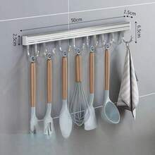 Storage Rack, Kitchen Shelf - Wall-Mounted Pot Rack With Hooks, For Storing Tableware, Knives, Forks, Etc. - Straight Bar Design, No-Drill Installation - Multicolor - View 3