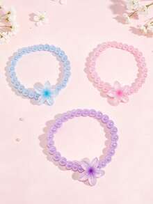 3pcs/Set Kids Cute Floral Beaded Bracelet Set, Suitable For Kids Spring/Summer Vacation, Daily Wear, Party, Kids Birthday Gift - Multicolor - View 5