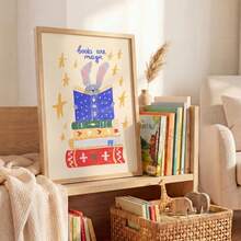 1件「Books Are Magic」可愛兔子帆布海報牆飾，勵志閱讀繪畫，兒童房/遊戲室裝飾，無框/有框/木製掛飾 - 彩色 - 查看 6