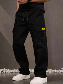 Pantalones largos casuales de moda minimalista de pierna recta para deportes al aire libre de otoño para hombres, fitness diario, color negro - Negro - Ver 3