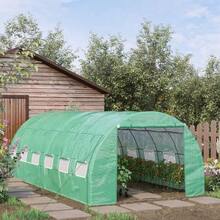 Outsunny 6x3x2m Plastic Tunnel Greenhouse With UV Protection, Accessible, Roll-Up Tarps, Steel Tube Frame, Green - Green - View 2