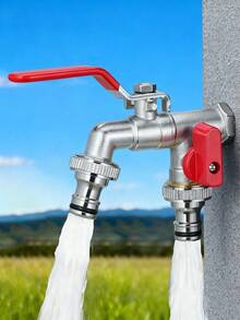1 pièce Robinet de jardin à double sortie - Connecteur 1/2", parfait pour l'arrosage toutes saisons et l'entretien de la pelouse, compatible avec les arroseurs et les pistolets à eau, convient pour 10 emplacements différents, avec plusieurs composants et installation à trou unique Robinet extérieur - Taille unique - Voir 16