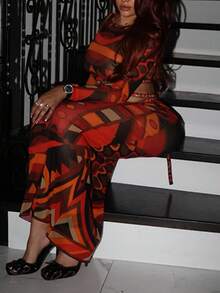 DOUCIU Hot Girl Block Color Sexy Tube Top & Knee-Length Skirt Sets Beach Vacation Style - Red - View 4