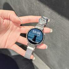 18mm, 20mm, 22mm Smart Watch Band, Women's Cute Replacement Strap, /Hello Dog Pattern Silver Metal Milanese Ultra-Thin Breathable, Durable, Suitable For Samsung Galaxy, Magnetic Buckle, Waterproof And Sweat-Resistant, Versatile Watch Accessory - Hajime Cat - Silver Metal Magnetic Watch Band - View 8