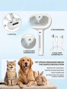PETSIN 1 Pc Cat Steam Brush, 3 In 1 Cat Brush For Shedding & Grooming, Water Brush For Cats Dogs, Pet Hair Removal Comb For Long Short Haired Small Animal, Self Cleaning Slicker Brush With Release Button, Cat/Dog Steam Brush - Multicolor - View 5