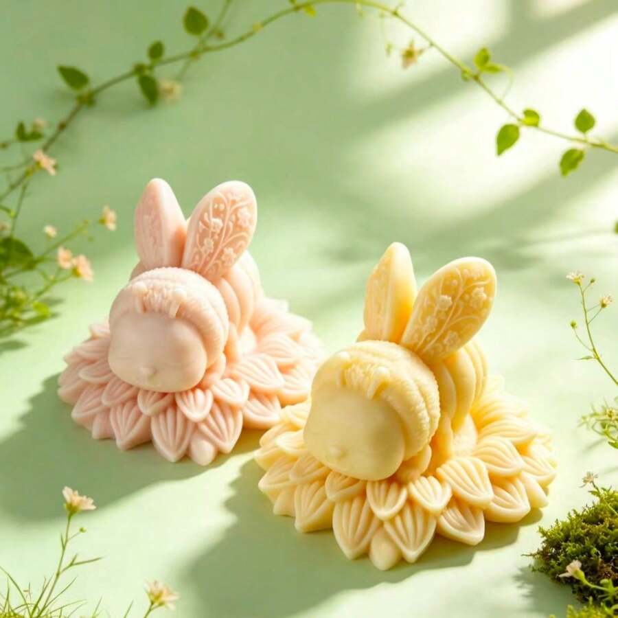 1pc Fat Bee On Flower Silicone Mold, Cat Owl Scented Candle Plaster Decor Ornament Silicone Mold - White - View 1
