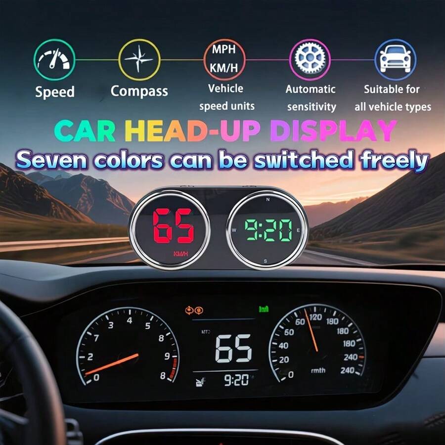 Mini Heads Up Display For Cars Windshield Digital Speedometer USB Connect Plug And Play For Car Truck Motor SUV All Vehicles, Automatic Brightness Adjustment,Large Font Display Car Speedometer Display - A - View 1