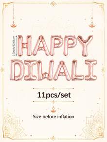 11PCS Happy Diwali Balloon Banner Set, Includes 16-Inch Multicolor "Happy Diwali" Letter Foil Balloons, Suitable For Diwali Gift Decoration, Diwali Party, Festival Of Lights - Multicolor - View 11