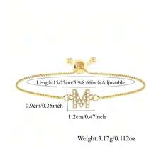 1pc New Fashion Letter Pendant Gold Adjustable Square Chain Bracelet For Women - Yellow Gold - View 2