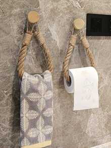 10pcs Handmade Jute Rope Toilet Paper Holder, Vintage Style Hook, Wall-Mounted Towel Ring, Toilet Paper Holder With Hook, Towel Rack, Natural Jute Rope, Bathroom Accessories - Multicolor - View 3