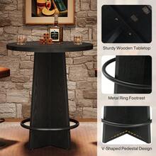 Tribesigns 37.4'' Tall Round Bar Table, Wooden Bistro Pub Table With Base And Metal Ring Footrest, Cocktail Desk For Coffee House, Kitchen Dining, Easy To Assemble, Brown And Black (Chairs Not Included) - Black - View 7