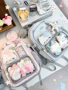 女款迷你後背包，可愛透明後背包，大學生迷你後背包，DIY徽章展示板，尼龍校園風後背包，新品上市，返校禮物/動漫/演唱會粉絲後背包，甜美少女風 - 彩色 - 查看 5