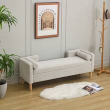 Velvet Storage Bench With Arms - Ideal For Living Room, Entryway And Bedroom - Ivory - 灰色 - 查看 4