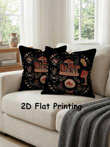2Pcs Watercolor Pumpkin Autumn Throw Pillow Case, Black And White Polka Dot Mushroom Bow Thanksgiving Farmhouse Throw Pillow Cover Home Sofa Holiday Party Decoration Living Room Bedroom Bed Sofa Cushion Cover Cushion Case (Unstuffed) - Black - View 1