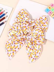 2pcs Back To School Supplies, Yellow Pencil Apple Bow Hair Clips, Large Fabric Bow Barrettes, Teacher's Day, Hair Accessories Gifts For Girls Daily School Wear - Multicolor - View 2
