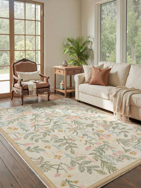 1pc Champagne Floral Fresh Living Room Carpet. Suitable For Kitchen, Dining Room, Bedroom, Room Holiday Decoration, Indoor/Outdoor, Office, Lobby, Anti-Slip Doormat, Bathroom Rug, Hallway, Study Gaming Area Carpet.