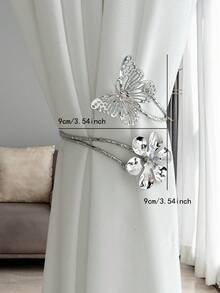 2pcs Alloy Curtain Buckles Hollow Design Leaf & Flower Decor Curtain Tie Backs Floral Curtain Clips Window Decoration - 2pcs - View 3