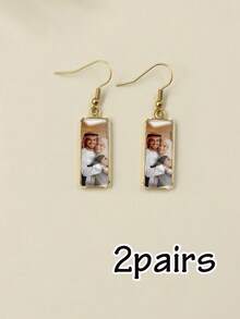 Custom Photo Earrings, Personalized Rectangle Dangle Earrings, Cute Party Jewelry, Customized Picture Keepsake, Customizable Birthday Gift - Style a - View 10