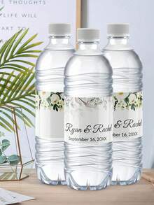 1/5/10/20pcs Personalized Water Bottle Label Stickers, Customizable Water Bottle Packaging Labels, Customizable Name Text - Leaf And Flower Design, Suitable For Birthday, Family Gathering, Holiday Party, Wedding Packaging, Suitable For Groom, Bride - Multicolor - View 5