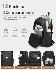 Laptop Backpack 15.6 Inch Large Travel Rucksack USB Charging Port Anti Theft Lock Water Resistant Computer Backpack For Men Women School Office - 黑色 - 查看 6