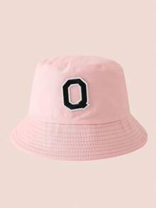 1 pezzo Cappello a secchio per bambini con ricamo lettere A-Z rosa, cappello leggero per protezione solare, adatto per attività all'aperto di ragazzi e ragazze - Black Label - Cappello da pescatore rosa - Visualizzare 85