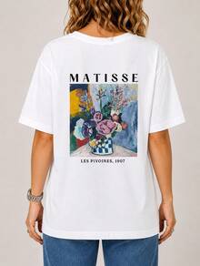 Camiseta feminina 100% algodão casual t-shirt aquarela MATISSE PINTURA - Branco - Visão 1