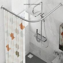 Stretchable Stainless L Shaped Pole Bathroom Corner Shower Curtain Rail Rack Rod - VJE0342 - View 10
