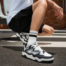 XTEP New Thick Sole Height-Increasing Versatile Casual Comfortable Lightweight Men's Skate Shoes - Black and White - View 3