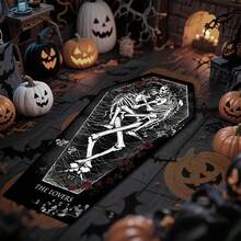 1pc Black 2-Skull Rose Holiday Horror Rug, Black Background Holiday Pattern Atmosphere Decorative Carpet, Living Room Area Rug, Home Decor, Room Decoration, Washable Carpet - Multicolor - View 2
