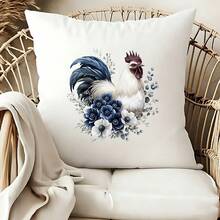 1/2/3 pezzi Decalcomania per trasferimento termico con gallo blu e bianco in stile inchiostro, corpo bianco con cresta rossa e piume della coda sfumate blu navy, circondato da crisantemi blu e bianchi argentati, foglie di eucalipto e rametti sottili, stampa fai-da-te vintage Morandi con fiori e uccelli in acquerello, adatta per magliette, camicie, borse in tela - Multicolore - Visualizzare 3