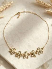 1pc Elegant Fashion Minimalist Flower Necklace Suitable For Daily Wear - Gold - View 4