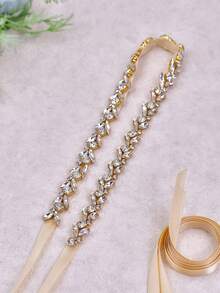 1 pièce Ceinture de taille de mariée en or faite à la main avec strass, ceinture de satin décorée de strass, décoration de taille de robe de soirée élégante avec strass, pour robe de soirée, bal, fête et mariage pour femmes - Multicolore - Voir 2