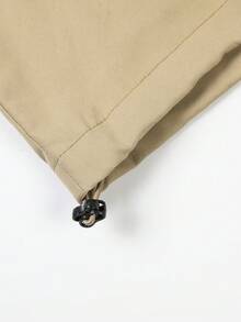 Men's Cargo Style Style Colorblock Stand Collar Jacket, Khaki Contrast Cuffed Sleeve Casual Versatile Spring/Autumn Jacket - Khaki - View 8
