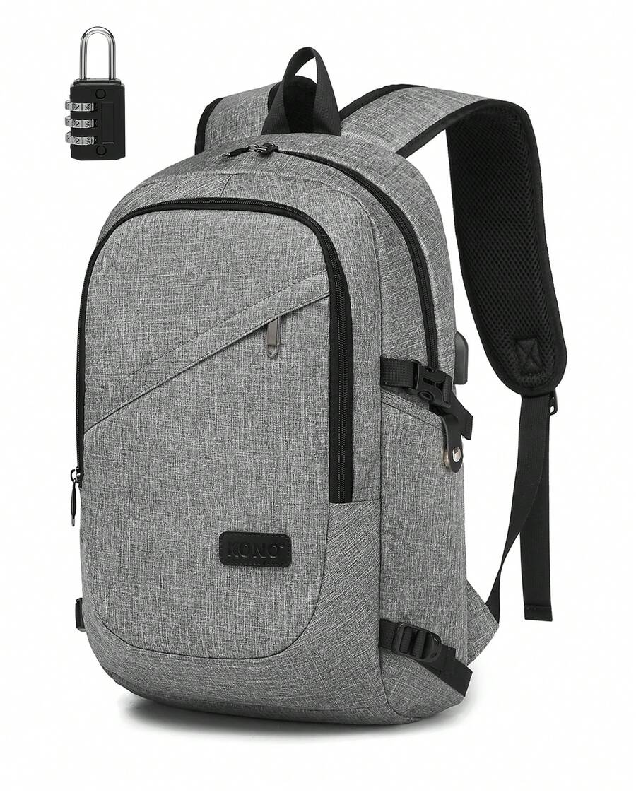 Laptop Backpack 15.6 Inch Large Travel Rucksack USB Charging Port Anti Theft Lock Water Resistant Computer Backpack For Men Women School Office