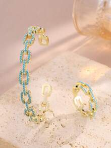 rakol 2pcs Elegant Cubic Zirconia Decorated Chain Bracelet And Ring Set - Silver - View 9