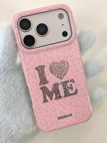 1 buah Casing Ponsel Lembut Transparan Warna Pink Muda Motif Leopard Berbentuk Berlian dengan Tulisan "I Love Myself" dan Huruf Hati, Kompatibel dengan iPhone 16 Pro Max, 15, 14, 13, 12, 11, Pro Plus, 16E, Jendela Kamera Terpisah Ukuran Besar, Desain Perlindungan Penuh, Tahan Air, Tahan Guncangan, Anti Jatuh, dan Tahan Aus dari Bahan TPU. - Berwarna merah muda - View 5