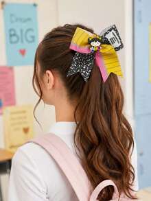 1 pieza Pinza para el cabello con forma de lápiz, Pinza para el cabello con forma de manzana, Adecuado para niñas, Regalo del primer día de regreso a la escuela para niñas, Pinza para el cabello con lazo grande, Accesorios para adolescentes - Multicolor - Ver 2